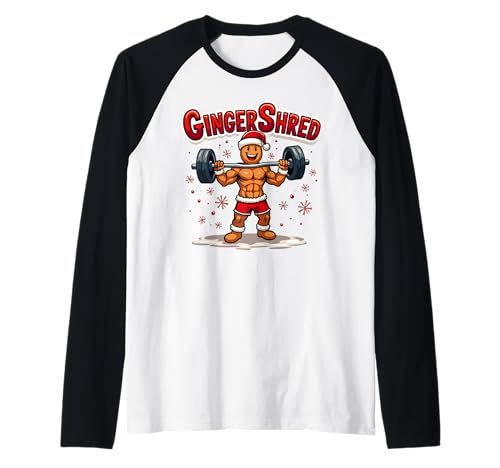 Gingershred Funny Gingerbread Man Gym Bodybuilding Navidad Camiseta Manga Raglan