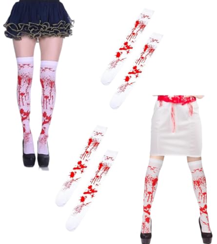 FANNAS 2 par halloween blodstrumpor set, damstrumpor skräck atmosfär dekoration, blodiga knästrumpor blodiga blodstrumpor halloween sjuksköterska strumpor, blodstrumpor halloween party cos