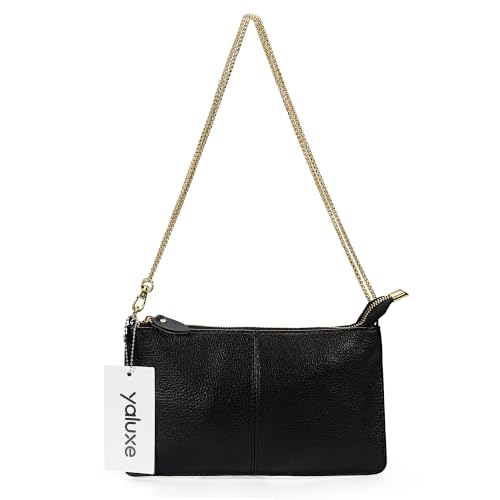Image of YALUXE Genuine Leather Wristlet Handbags Purses Cell Phone Pocket Clutch Wallet Crossbody Bags for Women