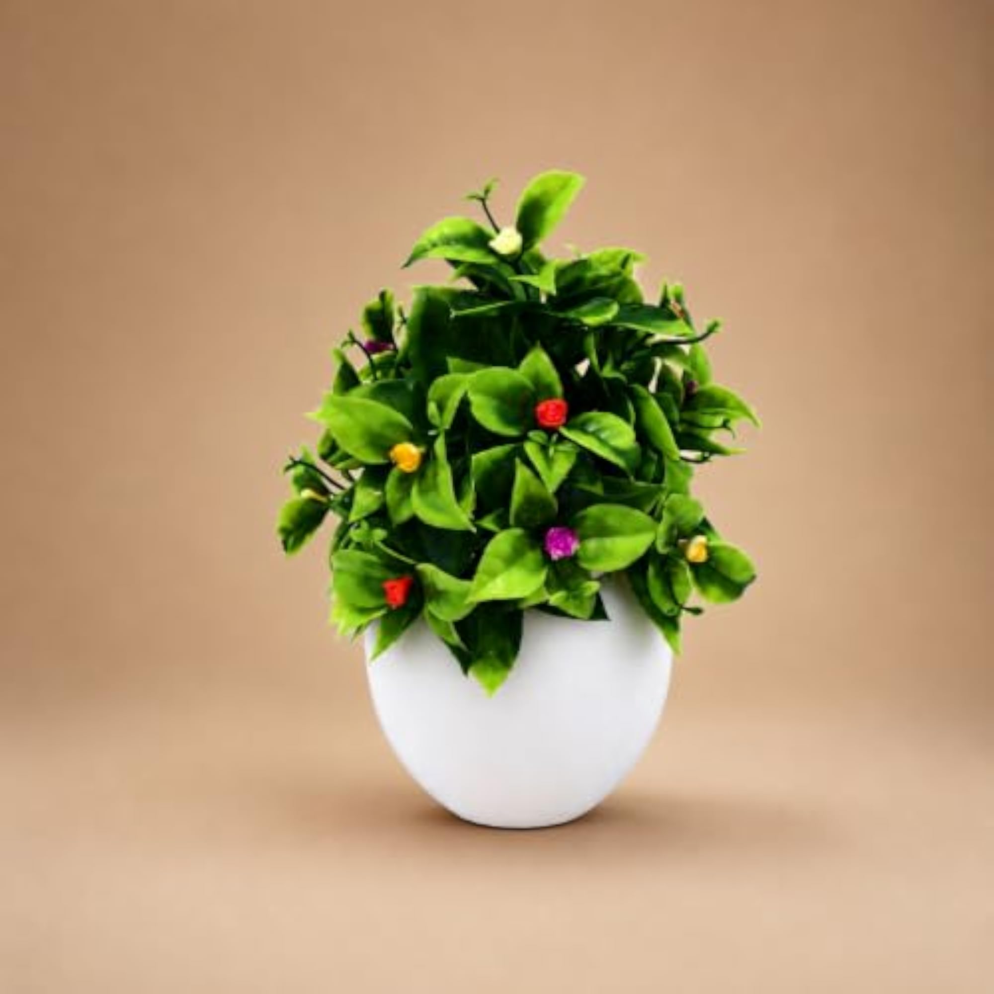 Artificial Green Plant with White Pot, Elegant Decor