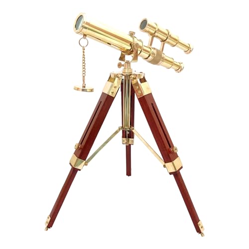 Vintage Home Decorative Nautical Brass Double Barrel Telescope on Tripod Stand Handmade Marine Spyglass Scope Gift for Christmas, Birthday, Anniverasry,
