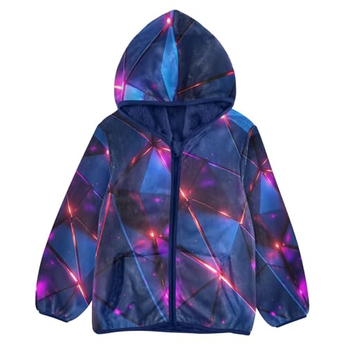 Abstract Geometric Pattern Toddler Fleece Jacket Girl Boys Hooded Fleece Jacket Coat Warm Outwear Zip-up 3-10T