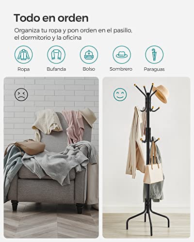 Miniatura 6 de SONGMICS Perchero de Pie, Perchero de Metal con 12 Ganchos, 4 Patas, para Colgar Abrigos, Sombreros y Bolsos, para Entrada, Dormitorio, Oficina, Negro RCR031B01