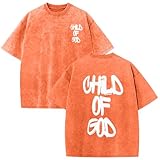 Lytiarul Christian Shirts for Men God Child of Jesus Faith Shirt Oversized Graphic Religious Tees Acid Wash T-Shirt Tops(Orange,M)