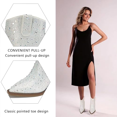 Women's Rhinestone Boots Sparkly Cowboy Booties Chunky Block Heel Pearl Detail Pointed Toe Bridal Wedding Western Studded Ankle Boots Cowgirl Short Boots4