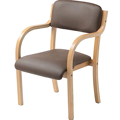 イーサプライ ダイニングチェア 介護椅子 肘付き 背もたれ 幅広座面 レザー 防水 スタッキング可能 クッション 耐荷重100kg ブラウン EEX-CHSN01BR