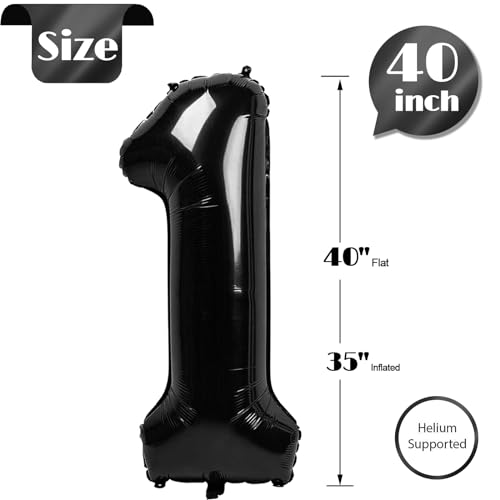 Image of Black Number 1 Balloon 40 Inch, 1st Birthday Balloon First Birthday Decorations, Shiny Black Party Supplies