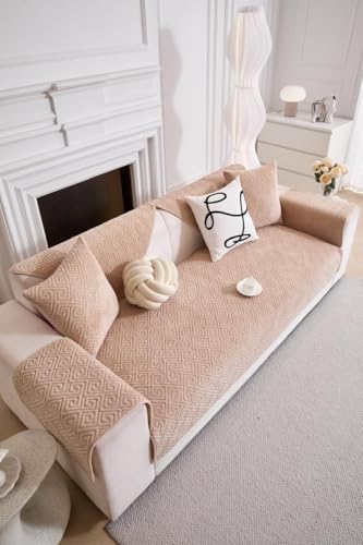 Image of HOMETHREADS Innovative Premium Velvet Sofa Cover Mat with PVC Backing for Non-Slip Comfort | (Beige Vrsh, 1 Seater | 70x70cm)