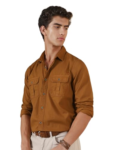 Image of FYLTR Men's Full Sleeve Overdyed Solid Shirt - Regular Fit | Full Sleeve | Double Pockets | Travel Shirts for Men | Casual Shirts for Men