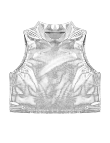Freebily Sujetador Deportivo Niñas para Danza Gimnasia Crop Top sin Mangas Brillo Métalico Camiseta Corta Verano Tank Top Deportes Ballet Fitness Running Plateado 15-16 años