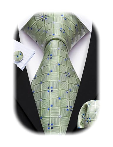 Image of Barry.Wang Classic Mens Ties Silk Necktie Pocket Square Cufflinks Set Woven Designer Wedding Business