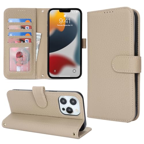Étui iPhone 13 Pro cuir véritable contre les vols RFID et les rayures étui portefeuille gris