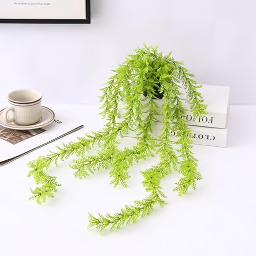 Image of TIED RIBBONS Set of 2 Artificial Hanging Ferns Plants with Pot Potted Greenery for Wall Home Decor Wall Pot Indoor Outdoor Office Garden Balcony Decoration Items (70 Cm, Long)