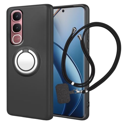 FortiCase Funda Soporte para Vivo Y31 con Correa,Cover Protectora Antiimpacto Antideslizante,Cordón Ajustable Antirrobo,Anti-Choques Carcasa Caso Case para Vivo Y31,Negro -C