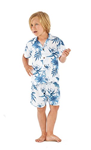 Matching Hawaiian Luau Sibling Boy Girl Tube Elastic Dress Aloha Shirt in Day Dream Bloom3