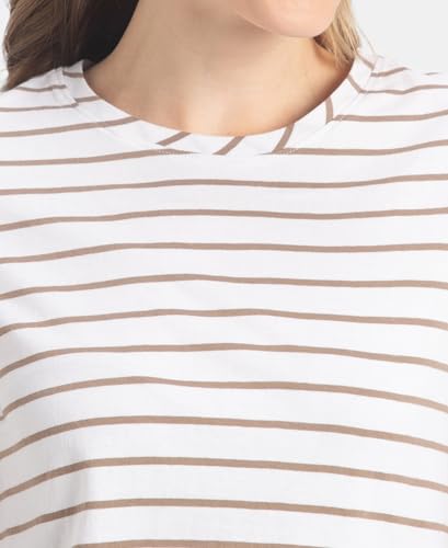 Image of Jockey A121 Women Super Combed Cotton Stripe Fabric Relaxed Fit Round Neck Half Sleeve T-Shirt with Curved Hem Styling