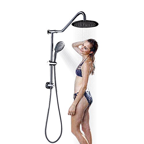 Regadera de lluvia dual Sarlai con mano libre — Cabeza de regadera de lluvia de acero inoxidable de 10 pulgadas, rociador manual de 5 modos con barra deslizante ajustable sin perforación y manguera, acabado cromado miniatura 3