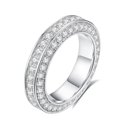 4CT moissanite wedding bands for women, Elegant Multi Layered Round Design Fancy 3 Row Eternity Ring, D color VVS1 S925 Sterling Silver Plated 18k White Gold Wedding Promise Anniversary Engagement Ring(7)