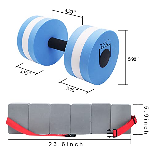 UNAOIWN 5 Piece Aquatic Fitness Set for Water Aerobics, Pool Exercise Equipment Foam Water Dumbbell, Aquatic Swim Belt,Resistance Gloves,Barbells,Water Workout Fitness Tool