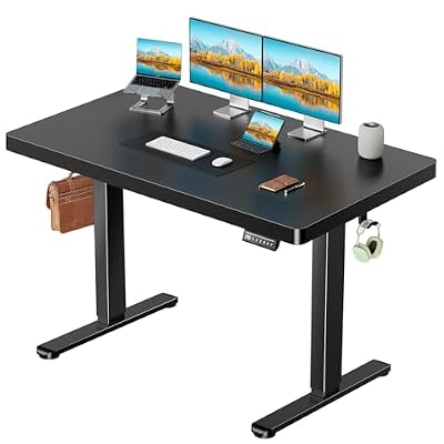 Marsail 48 x 30 Electric Standing Desk with One-Piece Desktop, Sit Stand Desk with Thickened Tabletop, Height Adjustable Stand Up Desk with Cable Management for Home Office(Frame+Desktop, 2 Packages)
