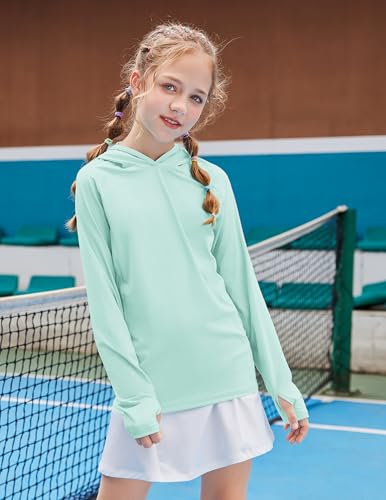 zaclotre kids upf 50 sun shirt girls quick dry sun protection clothing athletic hoodie with thumbholes
