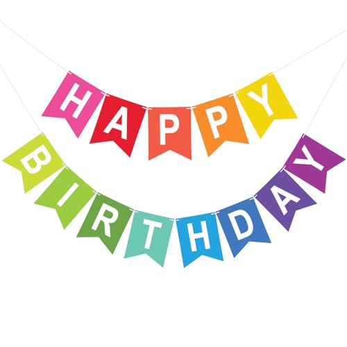 jijAcraft Vorgefädelt Happy Birthday Girlande: 16 × 20 cm Bunt Papier Geburtstags Girlande Kinder, â€¦ – Produktbild (Amazon)