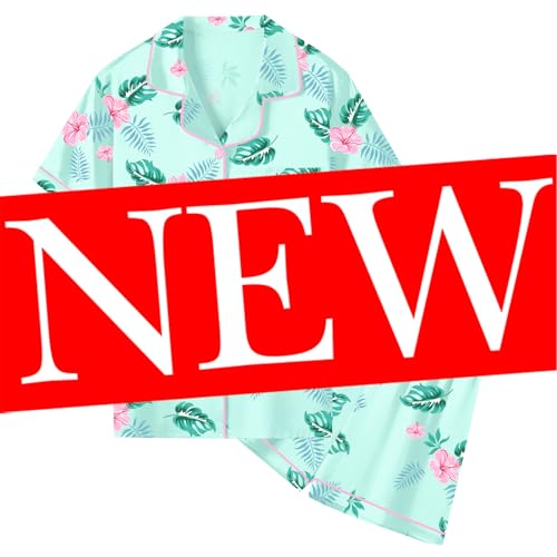 Image of Umeyda Women & Girls Pajamas Set, Soft Satin Lightweight Silk Button-Down Top with Shorts 2 Piece PJS for Mom Boys Kids Gifts