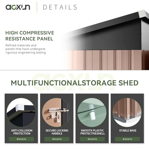 Aoxun 80 CU. FT Outdoor Storage Shed Waterproof Garden Metal Tool Shed, Brown