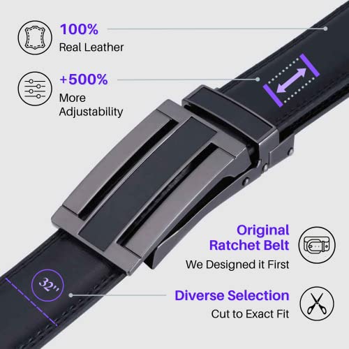 Image of Marino Avenue Ratchet Belt for Men. Adjustable Leather Dress Belt with 38 Easy to Click Into Place Ratchet Closures.
