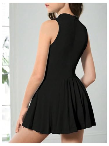 Girl's Pleated Tennis Dress Zip Up Mock Neck Sleeveless Athletic Golf Workout Tank Dresses with Built in Shorts2