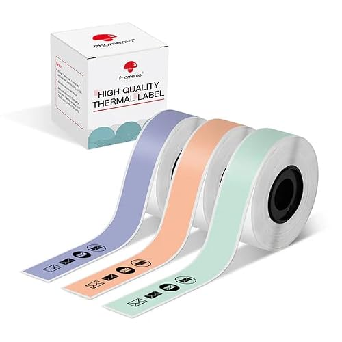 Phomemo D30 Labels, Continuous Long Label Tape, Black on Green, Orange, Lavender Sticker Thermal Paper Self-Adhesive D35 D30 Label Tape, 15 x 6m (19/32 x 2367/32) Long Tape, 3-Roll