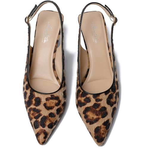Image of Mostrin Kitten Heels for Women Pointed Toe Pumps Patent Leather Low Heel Slingback Heels with Buckle Dress Shoes for Dating Party Working