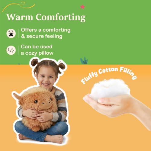 Image of Highland Cow Stuffed Animal, 14 inch Cute Scottish Cow Round Fluffy Pet Doll