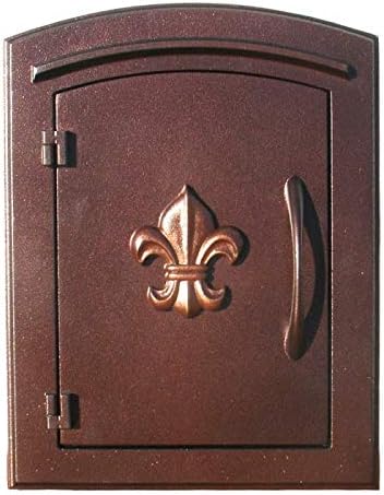 12 in. Manchester Security Drop Chute Mailbox with Decorative Fleur De Lis Logo Faceplate - Antique Copper