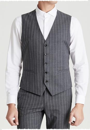 Mens Stripe Suit 3 Piece Slim Fit Business Halloween Christmas Prom Wedding Party Blazer Vest Pants Set4