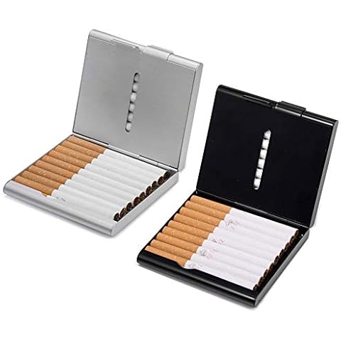 2 Pcs Stainless Steel Lightweight Extra Slim Cigarette Case Box,Metal Cigarette Case Box Holds 20 Cigarettes Classically Elegant for Men (Silver/Glod) Cover