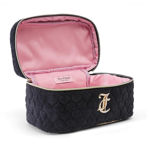 Juicy Couture Black Makeup Bag Cosmetics Organizer Travel Essentials Train Case Terry Cloth Simulated Pearl Logo4