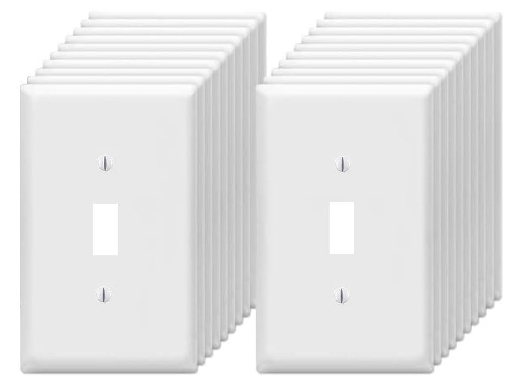 ZEFTV Toggle Light Switch Wall Plates 1-Gang Switch Electrical Cover Plate Unbreakable Thermoplastic Faceplate, White (20 Pack)