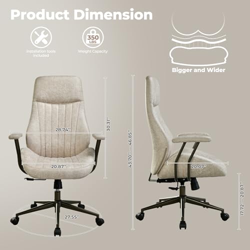 Image of ovios Ergonomic Office Chair, High Back Faux Leather Executive Chairs with Armrests, Comfy Mid-Century Modern Swivel Rolling Computer Armchair (Beige, Suede Leather)
