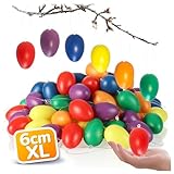 com-Four® 60x Ostereier XL zum Aufhängen 6 cm - Osterdeko in leuchtenden, kräftigen Farben - Bunte Deko-Eier mit Aufhänger - Kunststoff-Eier für innen und außen (60x - 6cm - kräftig)