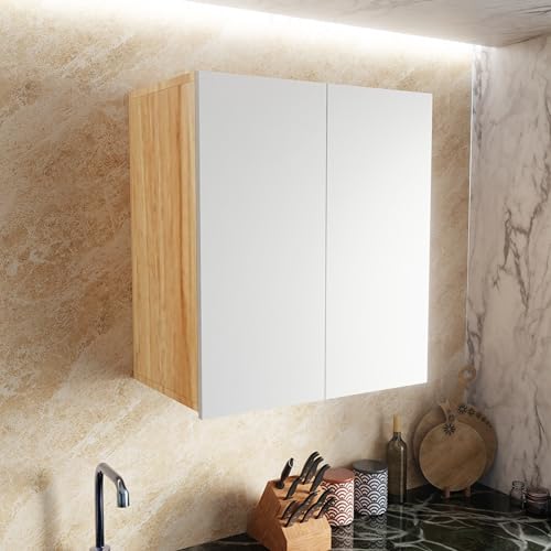 Image of 2 Door Multipurpose Wall Mounted Cabinet with Adjustable & Fixed Shelf | Storage for Modular Kitchen, Bathroom, Office & Living Room | DIY | Color-Asian Light & White | Size-60x33x63.8 Cm