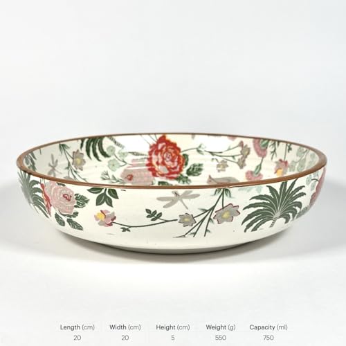 Image of SNS Palm Jumeirah Ceramic Serving Bowl | Premium Salad & Snacks Bowl | Semi-Matt Floral Dinnerware for Oats Pasta Fruits & Desserts | Tableware for Gifting (Kitchenware Bowl, 1 Piece)