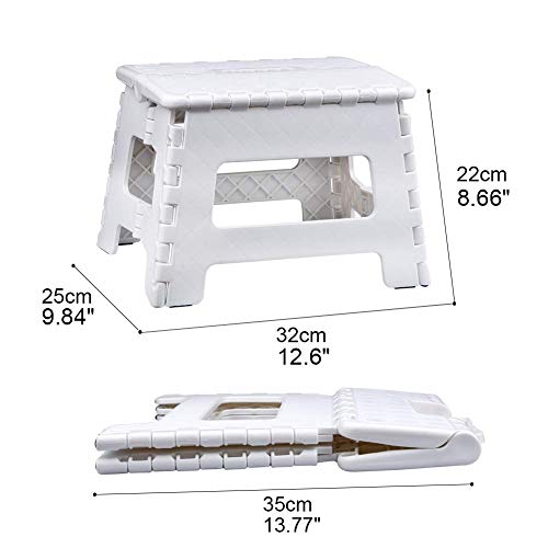 踏み台【Usmascot】滑り止め折りたたみステップスツール、高さ22cm、丈夫で十分安全、大人/子供兼用、折りたたみはしご、簡単収納／開封、キッチン、トイレ、キャンプ用 (ホワイト, 22cm)