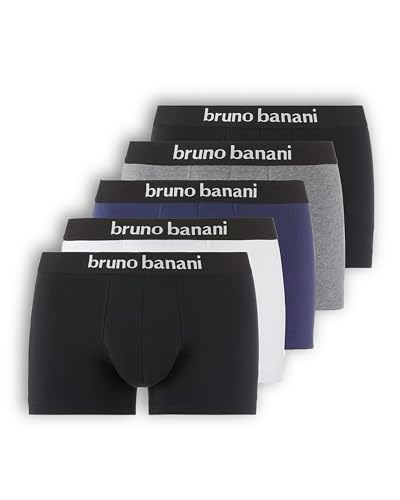 bruno banani Herren Shorts Contest - 5er Set - Boxershorts Herren Baumwolle mit Stoffgummibund - ohne Eingriff - Memory Effekt schwarz//schwarz//blau//weiß//grau XXL