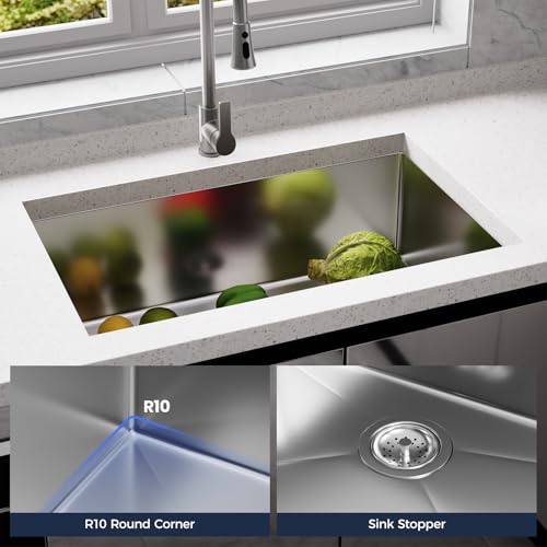 Image of 30 Inch Undermount Kitchen Sink - 30x19x9 Kitchen Sinks with Brushed, 18 Gauge 304 Stainless Steel Includes Drain Strainer, Deep Single Bowl Handmade Basin