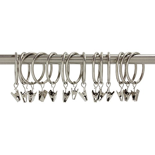 Image of Ivilon Curtain Rings - Set of 14 Decorative Drapery Rings Curtain Clip Rings with Strong Clips 2 inch Diameter - Color Brushed Nickel