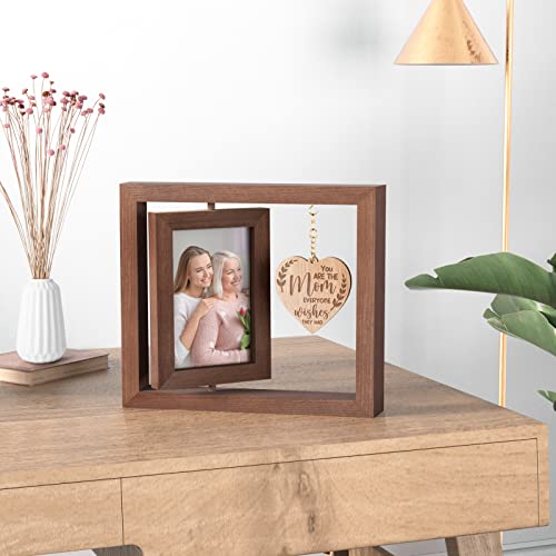 Mothers Day Gifts From Daughter Son Mom Gifts Mom Picture Frame, Rotating Picture Frame For 4X6 With Warm Heart Pendant For Mom Mother-In-Law Women Mom Birthday Gifts Rustic Wood Double-Sided Display #TOP5