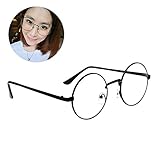 HENGSONG Retro Runde Brille mit Fensterglas Damen Herren Brillenfassung (Schwarz)