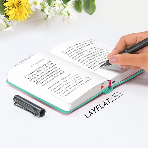 Image of NEORAH -A6 DOTTED | 368 Pages - 110 Gsm | PAGE A DAY JOURNAL (14.8 X 10.5 cm)-Hardcover Dot Grid Notebook |Back Pocket |3 Silk Book Mark - Completely HANDMADE for Journaling,writing - TEAL