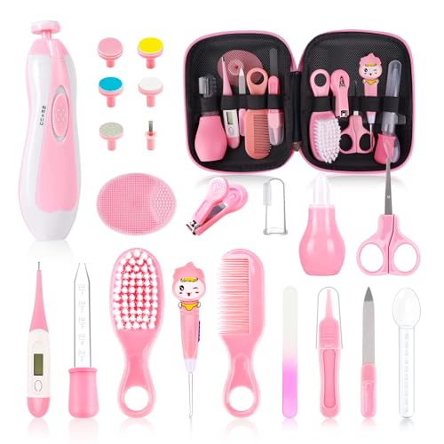 Image of Baby Healthcare and Grooming Kit,27 in 1 Baby Electric Nail Trimmer Set, Baby Grooming Kit,Newborn Nursery Health Care Set,Infant Comb,for Newborn Infant Toddler Kids (Pink)